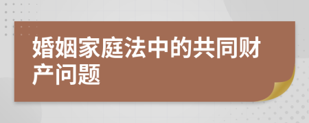 婚姻家庭法中的共同財產(chǎn)問題
