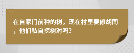 在自家門前種的樹，現在村里要修胡同，他們私自挖樹對嗎？