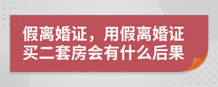 假離婚證，用假離婚證買二套房會有什么后果