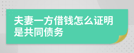 夫妻一方借錢怎么證明是共同債務(wù)