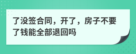 了沒簽合同，開了，房子不要了錢能全部退回嗎