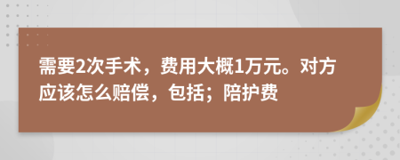 需要2次手術(shù)，費用大概1萬元。對方應(yīng)該怎么賠償，包括；陪護費