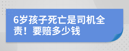 6歲孩子死亡是司機(jī)全責(zé)！要賠多少錢