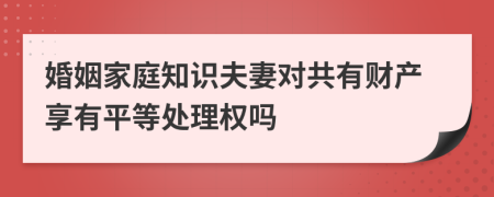 婚姻家庭知識(shí)夫妻對(duì)共有財(cái)產(chǎn)享有平等處理權(quán)嗎