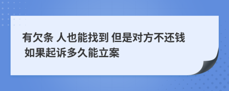 有欠條 人也能找到 但是對方不還錢 如果起訴多久能立案