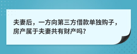 夫妻后，一方向第三方借款單獨購子，房產(chǎn)屬于夫妻共有財產(chǎn)嗎？
