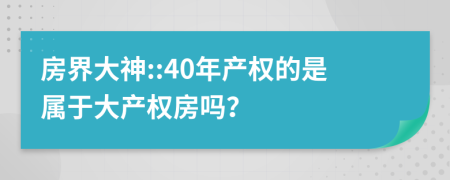 房界大神::40年產(chǎn)權(quán)的是屬于大產(chǎn)權(quán)房嗎？