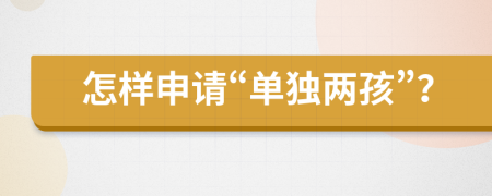 怎樣申請“單獨兩孩”？