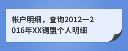 帳戶明細(xì)，查詢2012一2016年XX錫盟個人明細(xì)