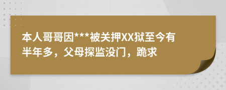 本人哥哥因***被關(guān)押XX獄至今有半年多，父母探監(jiān)沒門，跪求