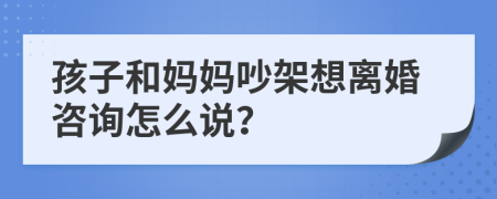 孩子和媽媽吵架想離婚咨詢怎么說？