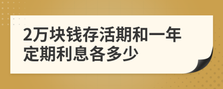 2萬塊錢存活期和一年定期利息各多少