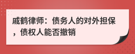 戚鶴律師：債務(wù)人的對(duì)外擔(dān)保，債權(quán)人能否撤銷