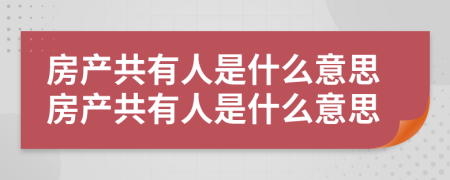 房產共有人是什么意思房產共有人是什么意思