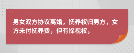 男女雙方協(xié)議離婚，撫養(yǎng)權(quán)歸男方，女方未付撫養(yǎng)費(fèi)，但有探視權(quán)，