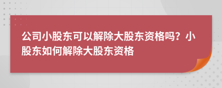 公司小股東可以解除大股東資格嗎？小股東如何解除大股東資格