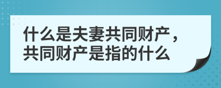 什么是夫妻共同財產(chǎn)，共同財產(chǎn)是指的什么