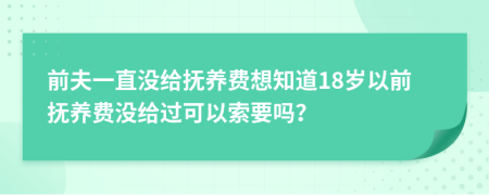 前夫一直沒給撫養(yǎng)費想知道18歲以前撫養(yǎng)費沒給過可以索要嗎？
