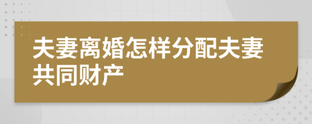 夫妻離婚怎樣分配夫妻共同財產(chǎn)