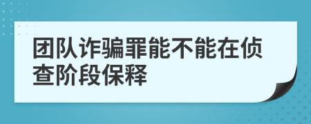 團(tuán)隊(duì)詐騙罪能不能在偵查階段保釋