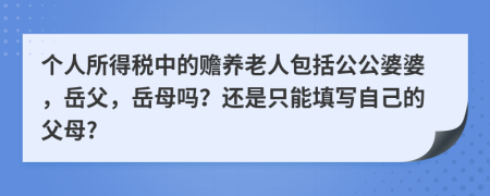 個(gè)人所得稅中的贍養(yǎng)老人包括公公婆婆，岳父，岳母嗎？還是只能填寫(xiě)自己的父母?