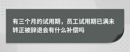 有三個(gè)月的試用期，員工試用期已滿未轉(zhuǎn)正被辭退會(huì)有什么補(bǔ)償嗎