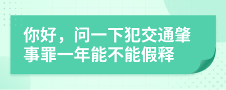 你好，問一下犯交通肇事罪一年能不能假釋