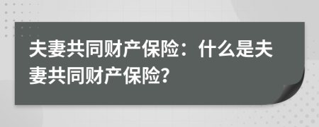 夫妻共同財產(chǎn)保險：什么是夫妻共同財產(chǎn)保險？