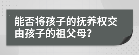 能否將孩子的撫養(yǎng)權(quán)交由孩子的祖父母？