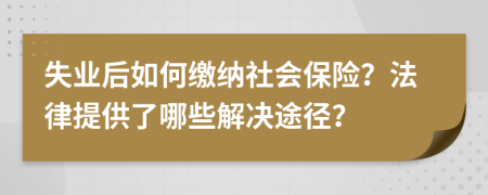 失業(yè)后如何繳納社會保險？法律提供了哪些解決途徑？