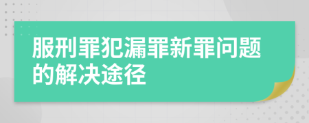 服刑罪犯漏罪新罪問(wèn)題的解決途徑