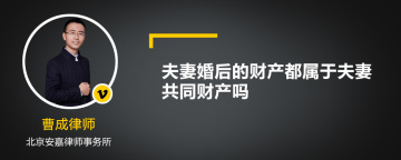 夫妻婚后的财产都属于夫妻共同财产吗