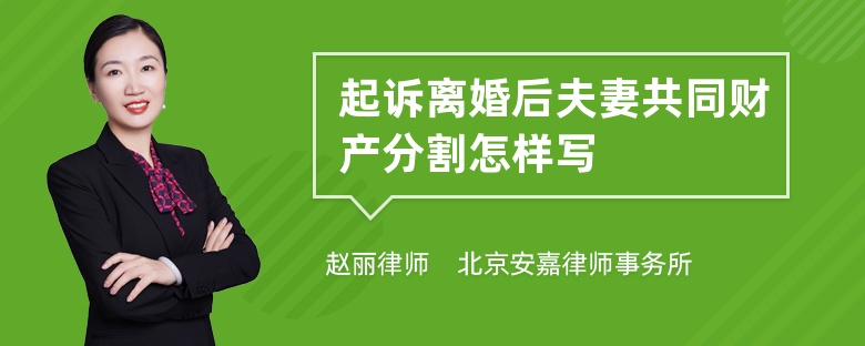 起诉离婚后夫妻共同财产分割怎样写