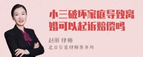 小三破坏家庭导致离婚可以起诉赔偿吗