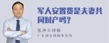 军人安置费是夫妻共同财产吗？