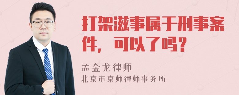 打架滋事属于刑事案件，可以了吗？