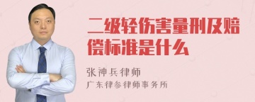 二级轻伤害量刑及赔偿标准是什么