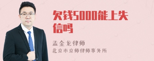 欠钱5000能上失信吗