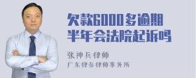 欠款6000多逾期半年会法院起诉吗