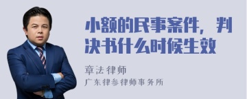 小额的民事案件，判决书什么时候生效