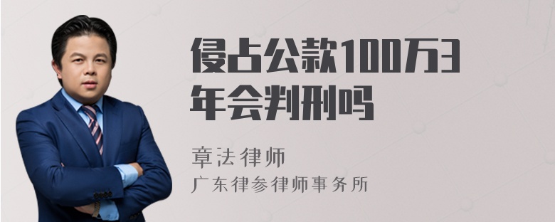 侵占公款100万3年会判刑吗