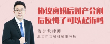 协议离婚后财产分割后反悔了可以起诉吗