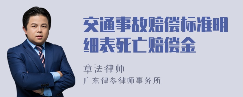 交通事故赔偿标准明细表死亡赔偿金