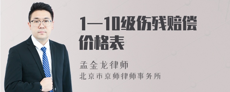 1—10级伤残赔偿价格表