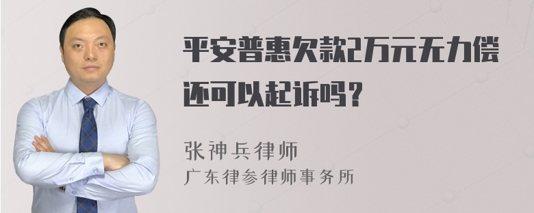 平安普惠欠款2万元无力偿还可以起诉吗？