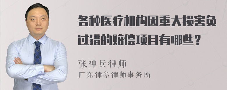 各种医疗机构因重大损害负过错的赔偿项目有哪些？