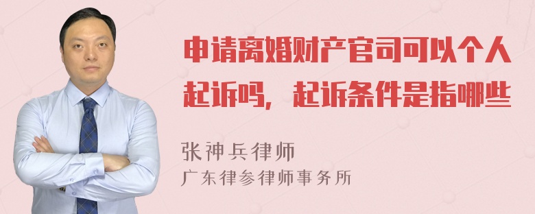 申请离婚财产官司可以个人起诉吗，起诉条件是指哪些