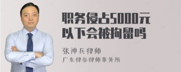 职务侵占5000元以下会被拘留吗