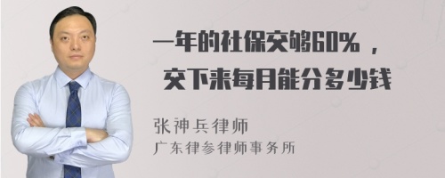 一年的社保交够60% , 交下来每月能分多少钱