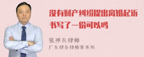 没有财产纠纷提出离婚起诉书写了一份可以吗